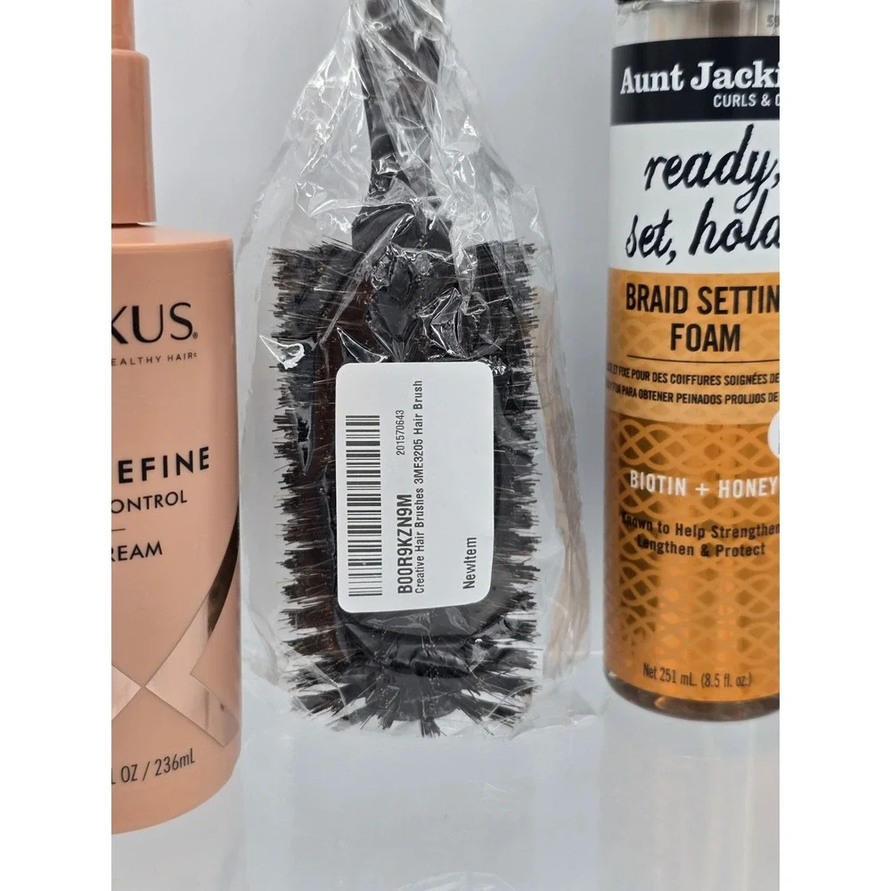 Hair Care Kit - Frizz Protection, Curl Cream, Braid Setting Foam,‎ Hair Brush